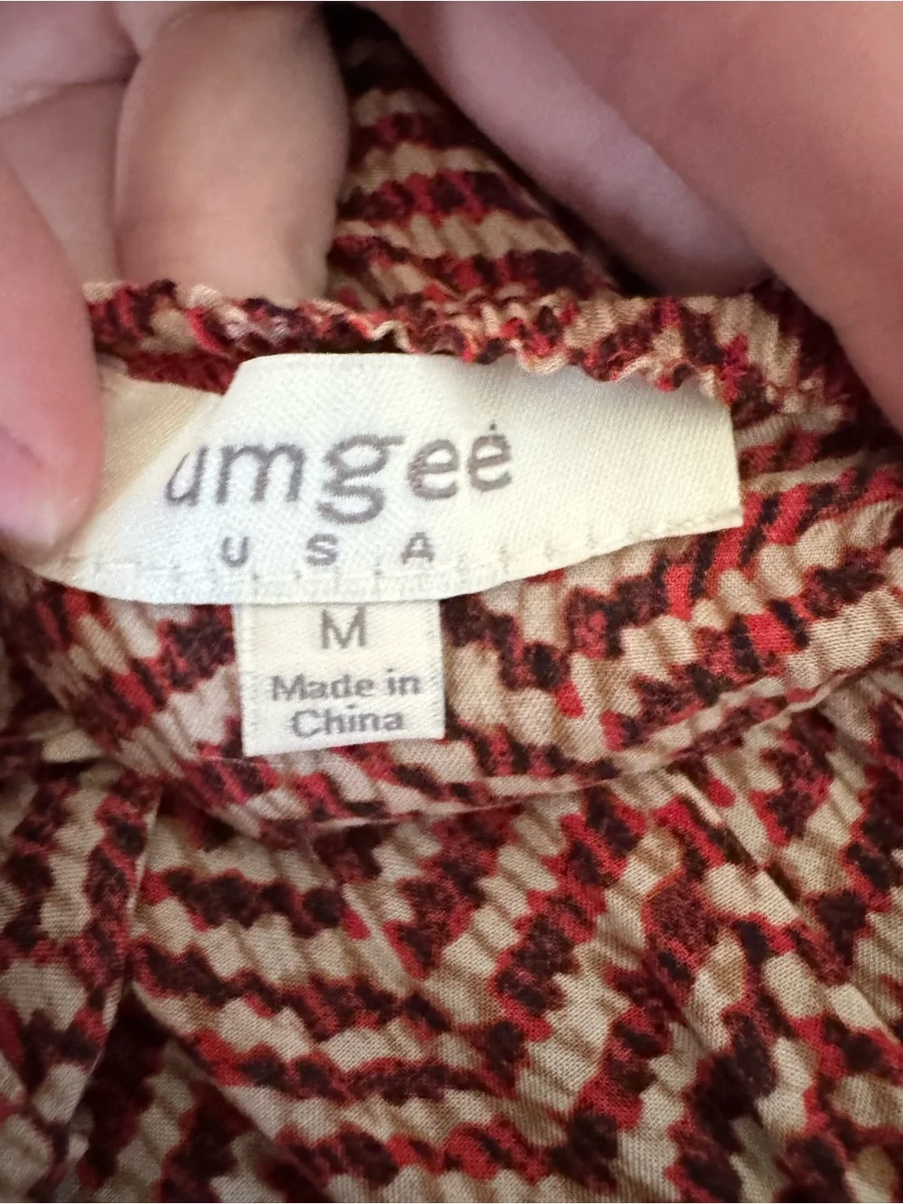 Umgee USA Boho Peasant Dress Medium Red Cream Geometric Print Bell Sleeve